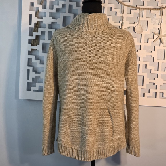 It's Our Time Beige Cable Knit Cowl Neck Sweater Women's M - Picture 2 of 7